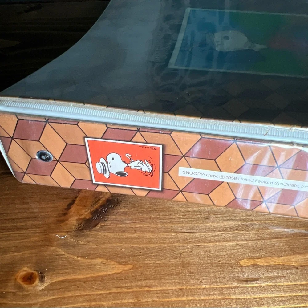 Vintage Snoopy Motorcycle Binder with Geometric Design